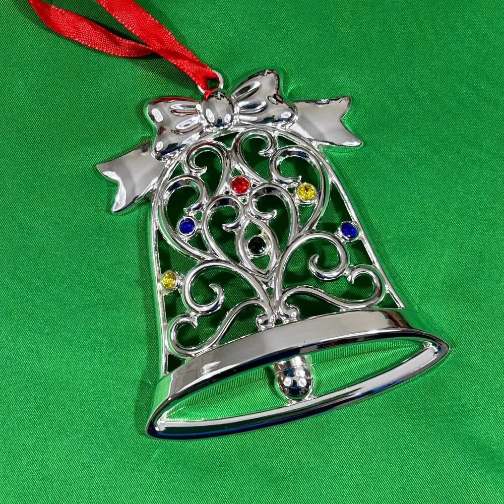 Lenox Sparkle and Scroll Multi Crystal Bell Ornament Silverplate SKU# 851325